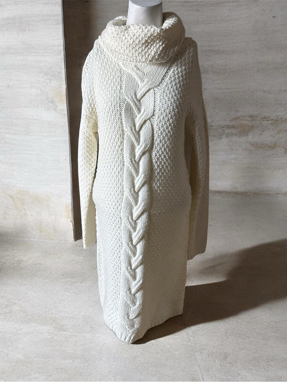 Francesca's Collections Cream Cable-Knit Cowl Sweater Dress